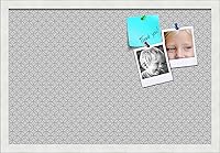 Vista 215 de PinPix Tablero de anuncios de corcho de 12 x 12 pulgadas. Este tablero decorativo enmarcado viene con diseño de círculos B W y un marco blanco