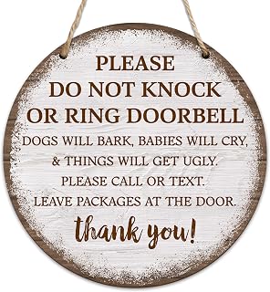 Please Do Not Knock Or Ring Doorbell Hanging Decor For Front Door, Beware Of Dog Wall Decor For Farmhouse, Dog Bark Warning Sign Door Hanger Decoration, No Soliciting Baby Sleeping Sign Gifts -01
