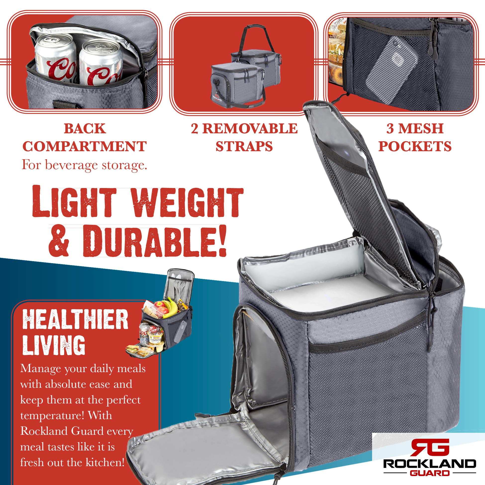 Rockland Guard - Sac isotherme pour la préparation des repas - Boîte à déjeuner portable chaude ou froide pour la gestion des repas au travail, à la salle de sport ou en voyage (gris)