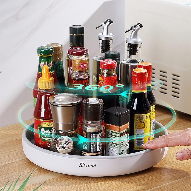 Skroad Turntable Cupboard Organizer, Lazy Susan,Multi-Functional Spice Rack Rotating Spice Rack for Kitchen Storage, Revolving Condiment Holder, Non-Slip Storage Racks