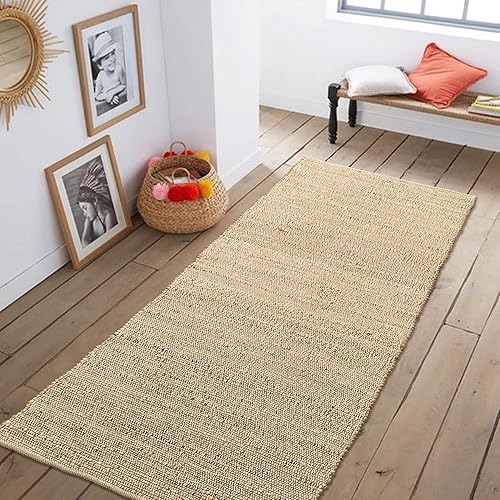 Chardin home 2.5x8 Jute Cotton Hand Woven Runner Rug, Natural