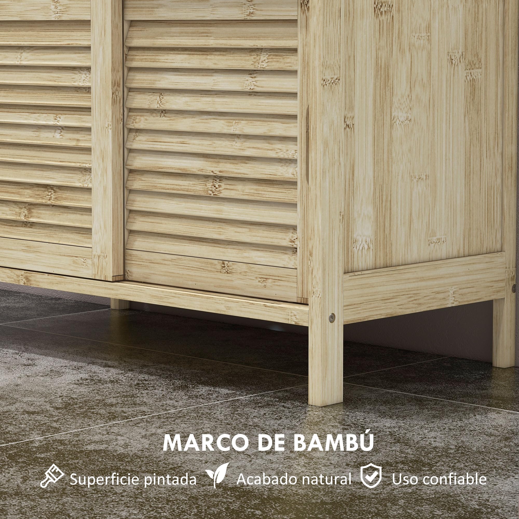 HOMCOM Mueble Bajo Lavabo de Bambú, Armario Debajo de Lavabo con Puertas Correderas de Lamas, Compartimento Abierto, Estilo Moderno, 60x30x60 cm, Natural