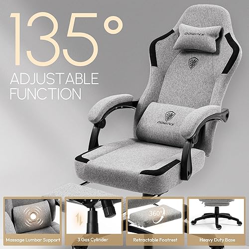 Miniatura 5 de Dowinx Silla de tela para videojuegos con colchón de muelles de bolsillo, silla de computadora transpirable con soporte lumbar de masaje y