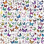 Bilizar 24 Sheets 155+ PCS 3D Colorful Butterfly Temporary Tattoos For Women Arm Boobs, Watercolor Butterfly Tattoos Stickers, Long Lasting Small Fake Tattoos For Kids Girls Adult Neck Cholo Lavender