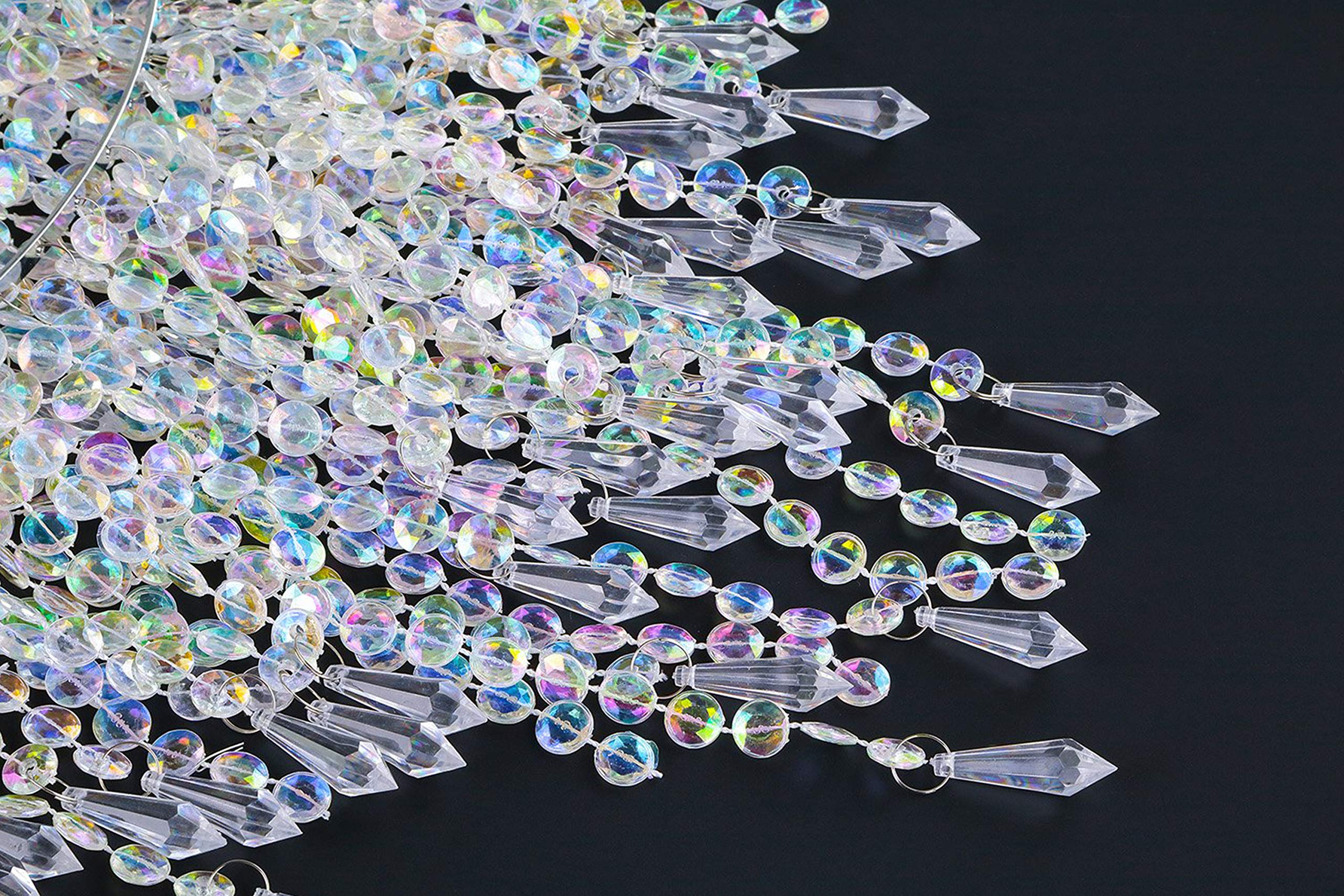 Waneway Pendentif chrome large 3 niveaux avec billes étincelantes, abat-jour chandelier de plafond avec gouttelettes bijoux en acrylique, diamètre 32 cm, claire