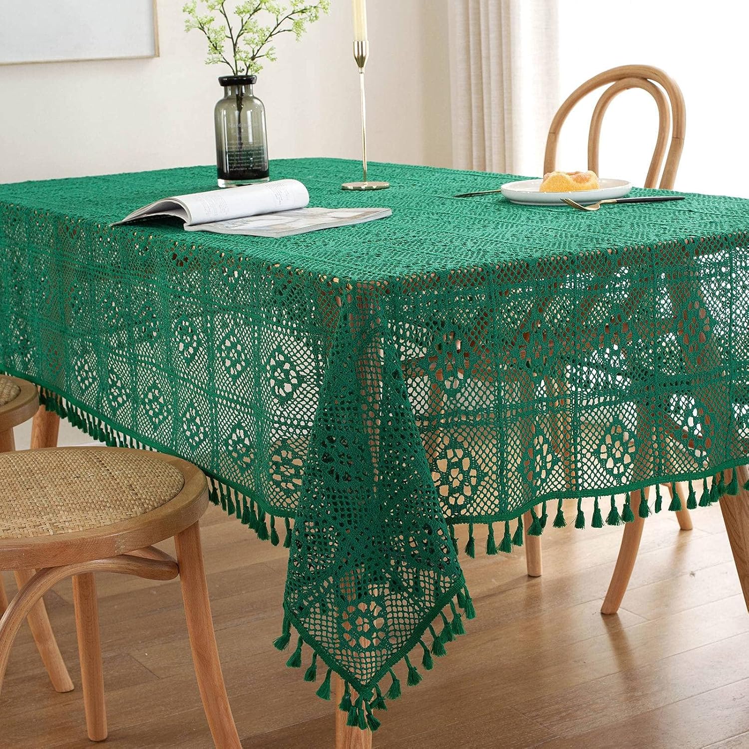 Macrame Tablecloth Crochet Lace Hollow Mesh Table Cover with Tassel Vintage Table Protector for Rustic Farmhouse Home Decorations-C-140X180cm (Color : C, Size : 100X140cm(39X55in))
