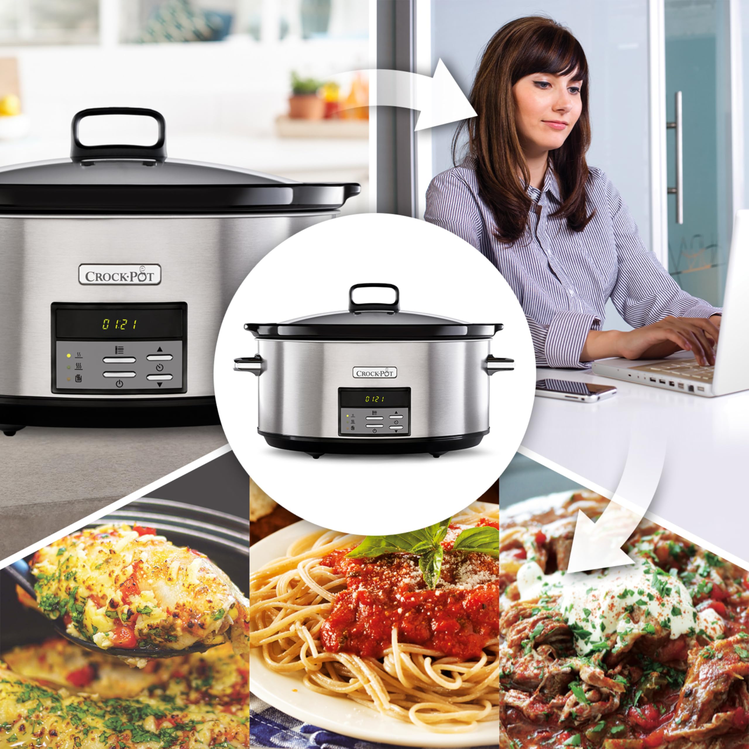 Crockpot Mijoteuse numérique | 7,5 l (10+ personnes) | avec cocotte compatible four | Compatible lave-vaisselle | Acier inoxydable [CSC063X]