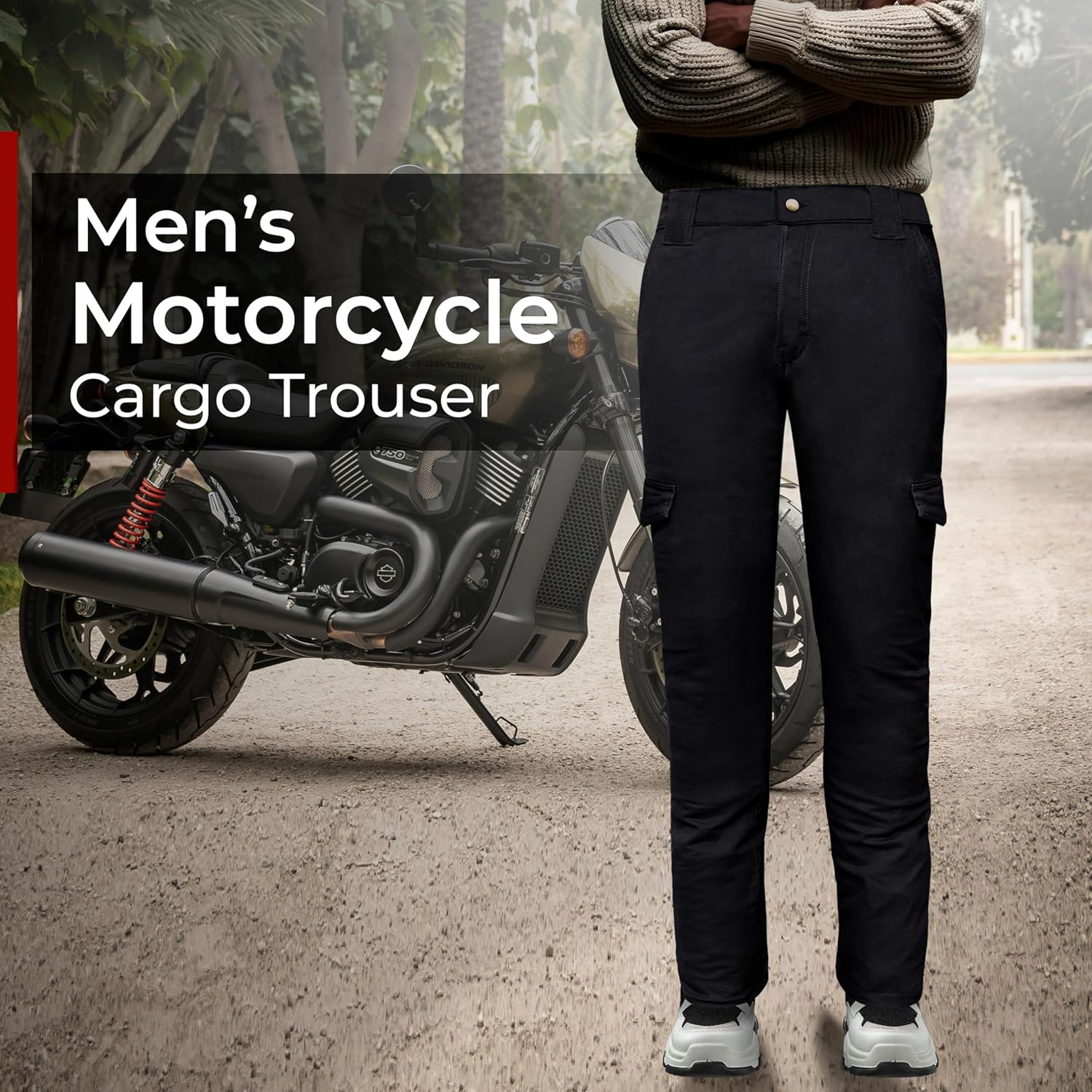 GREAT BIKERS GEAR - Mens Motorcycle Trousers with Protective Aramid Lining Fiber, with Free CE Approved Protectors