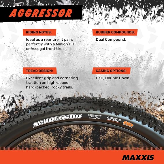 MAXXIS Aggressor - Dual Compound - EXO, DD - E25 Rating, Tubeless | Primarily Intended for Rear Wheel Use