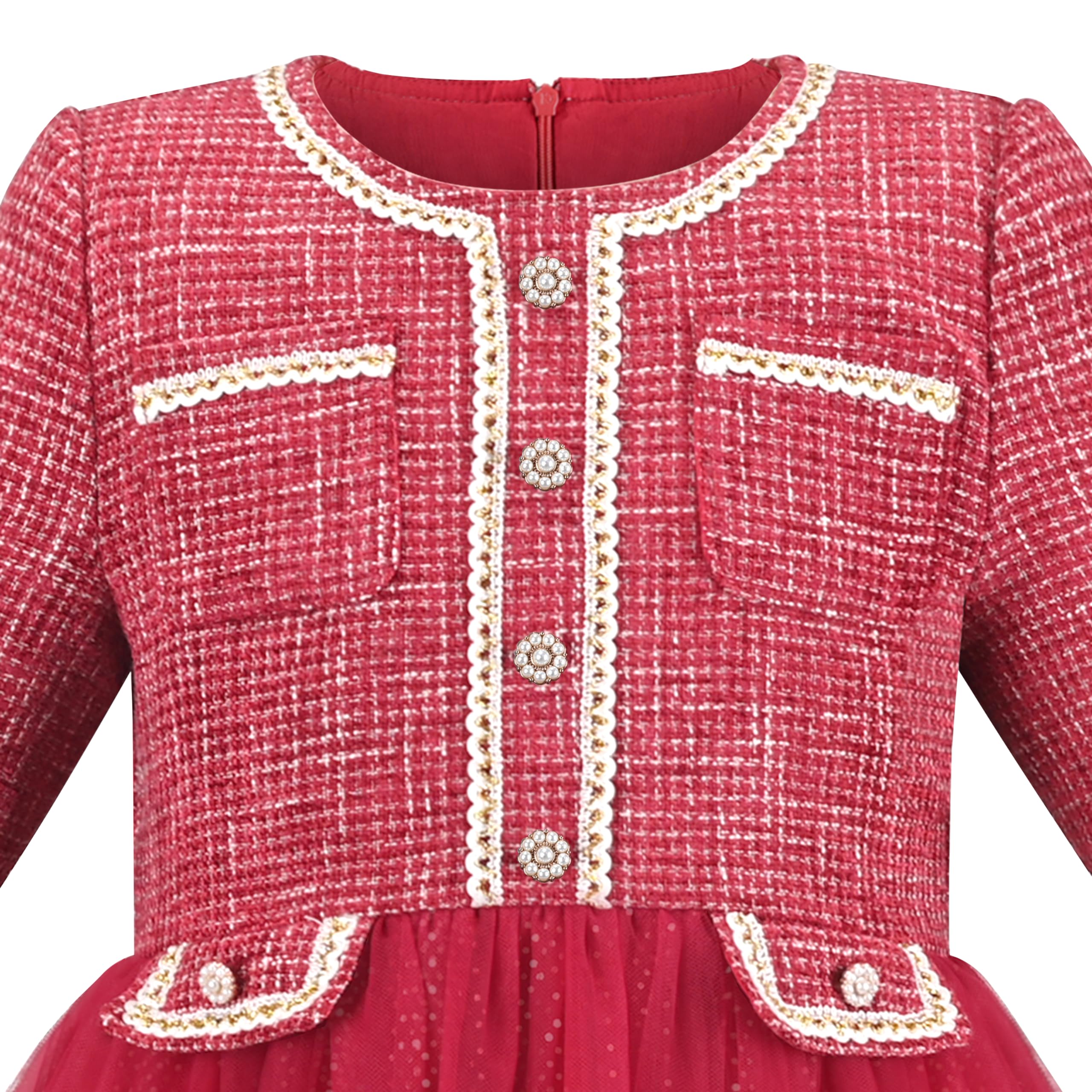 Sunny Fashion Vestito Bambina Beige Crema con Cuore e Farfalla in Paillettes Gonna in Tulle Maniche Lunghe
