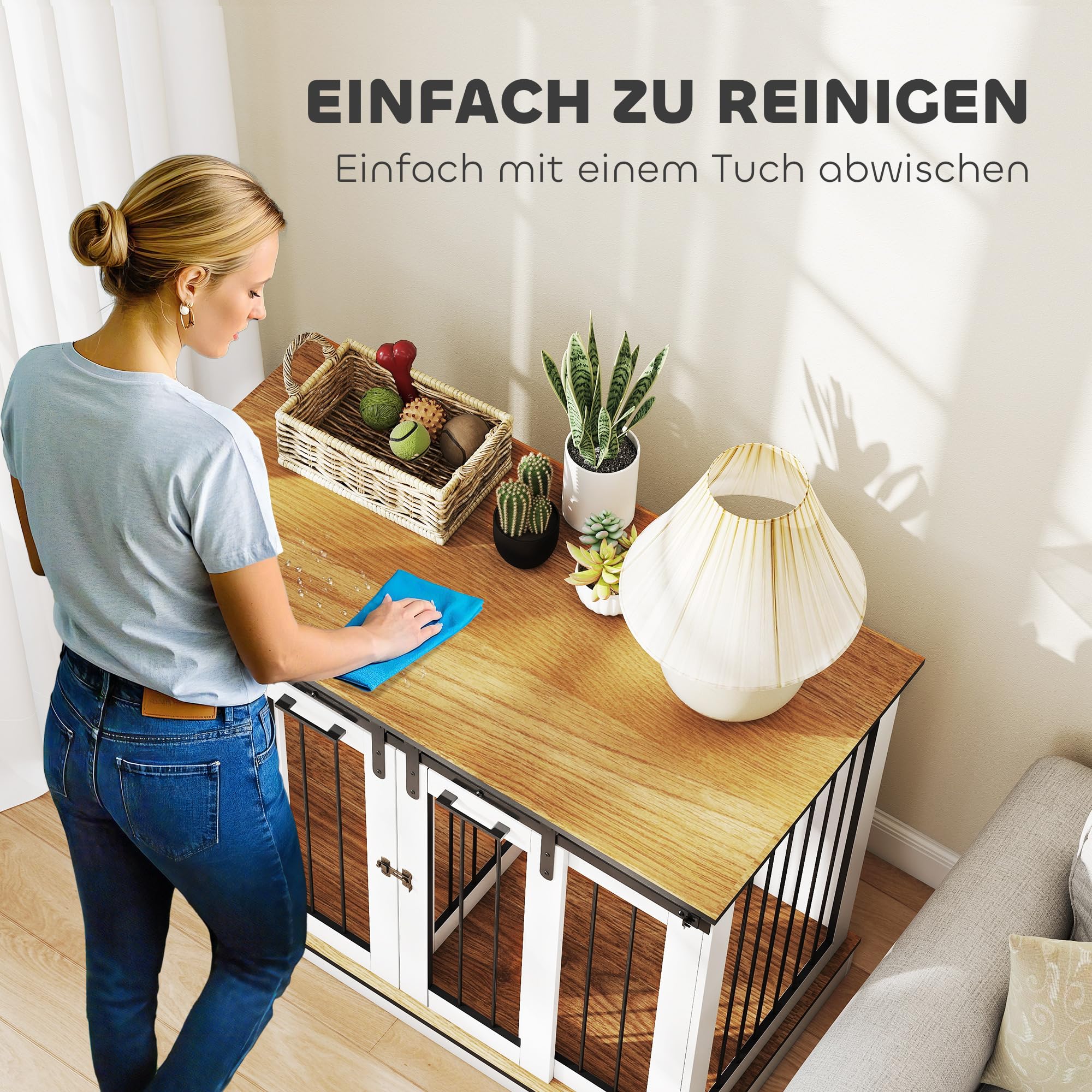 PawHut Hundekäfig Möbel mit Zweiraum-Option, 2 Türen Moderne Metall Hundebox für Zuhause Indoor Hundehütte für große Hunde bis zu 30 kg Hundehaus 120 x 60 x 88,5 cm Weiß