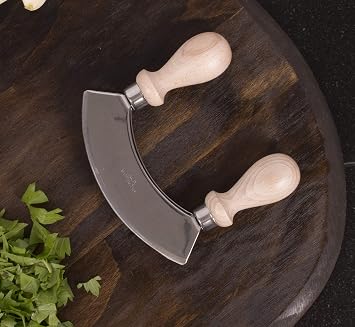 Fantes Double Mezzaluna Vegetable Chopper Rocking Knife, 5.5-Inch Stainless Steel Blade with Beechwood Handles, The Italian Market Original since 1906,Brown