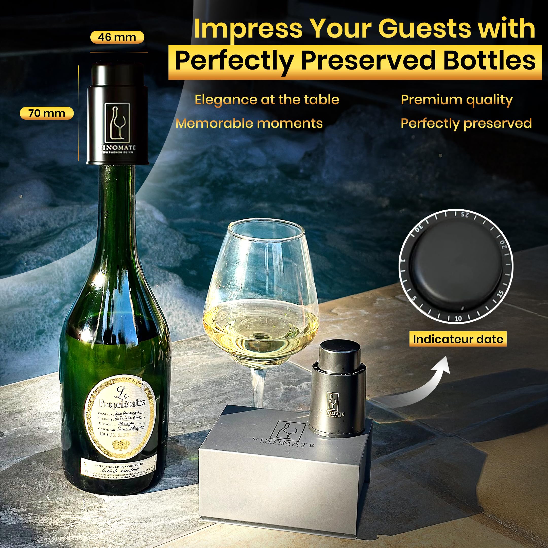 Juego de tapones para botellas de vino | 2 tapones de vino al vacío de alta calidad con bomba | Mantiene el vino fresco durante más tiempo | Accesorios y gadgets de vino imprescindibles | Regalo