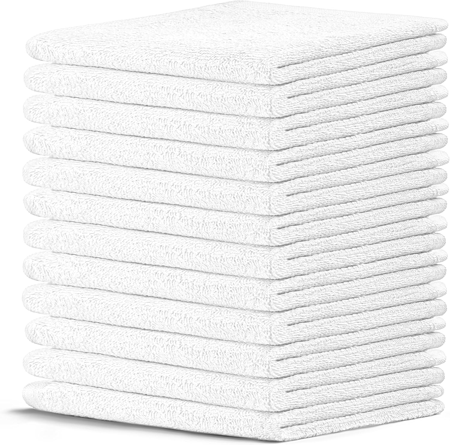 Crystal Ridge Cotton Wash Cloths 12 Pack - Washcloths for Showering, Face and Body, Soft and Highly Absorbent Multipurpose Towels for Bathroom, Kitchen, Spa and Gym - Wash Rags 12 x12 (White)