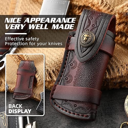 Miniatura 2 de Generic Bolsa plegable de cuero para cuchillos con funda plegable para cuchillos de 4 pulgadas y anillo para cinturón