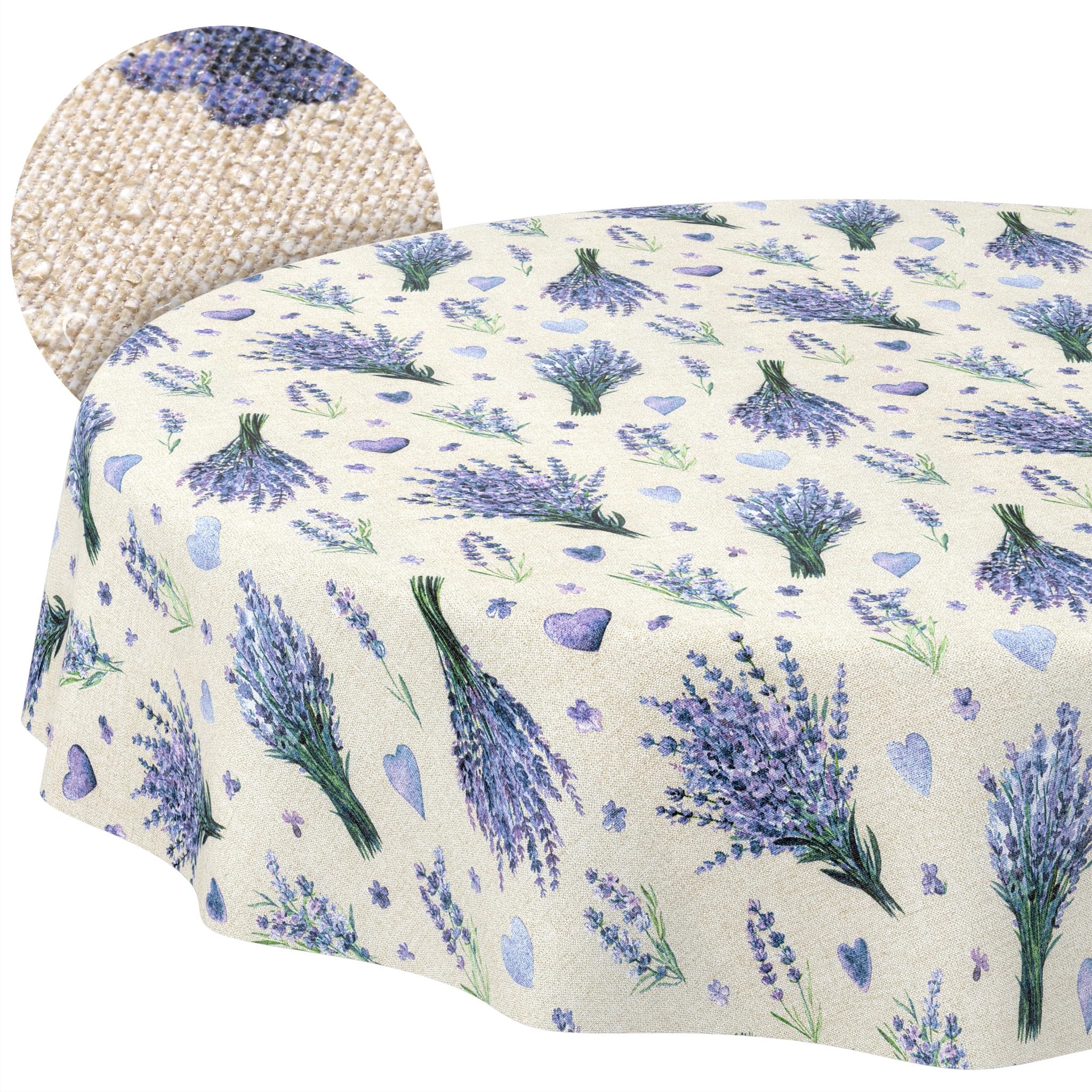 ANRO Washable Tablecloth Lavender Purple Round 120cm - Water Resistant Indoor Outdoor Lotus Effect Cut Edge