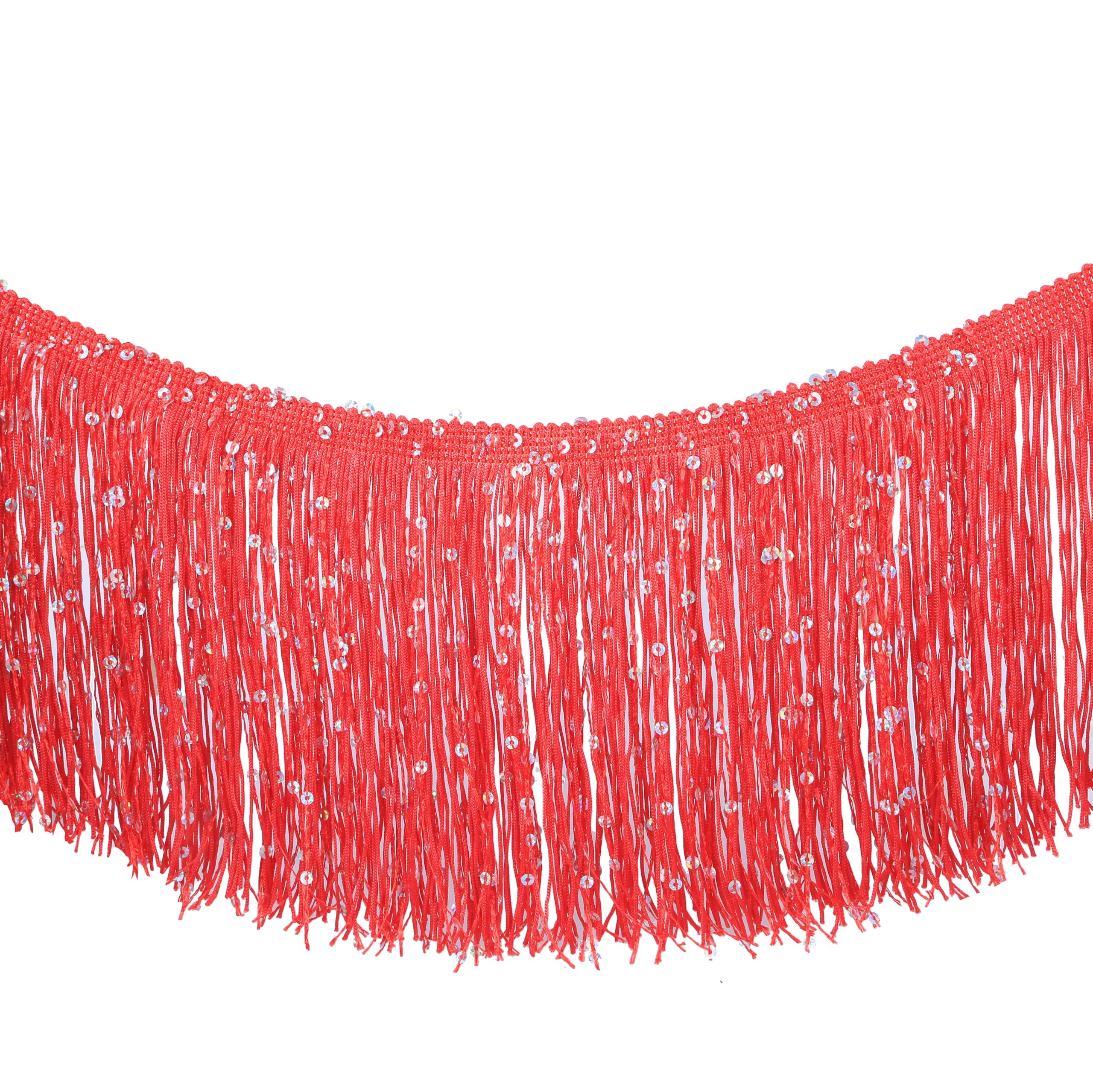 Frange à paillettes pour vêtement couture et costume rouge 1,2m