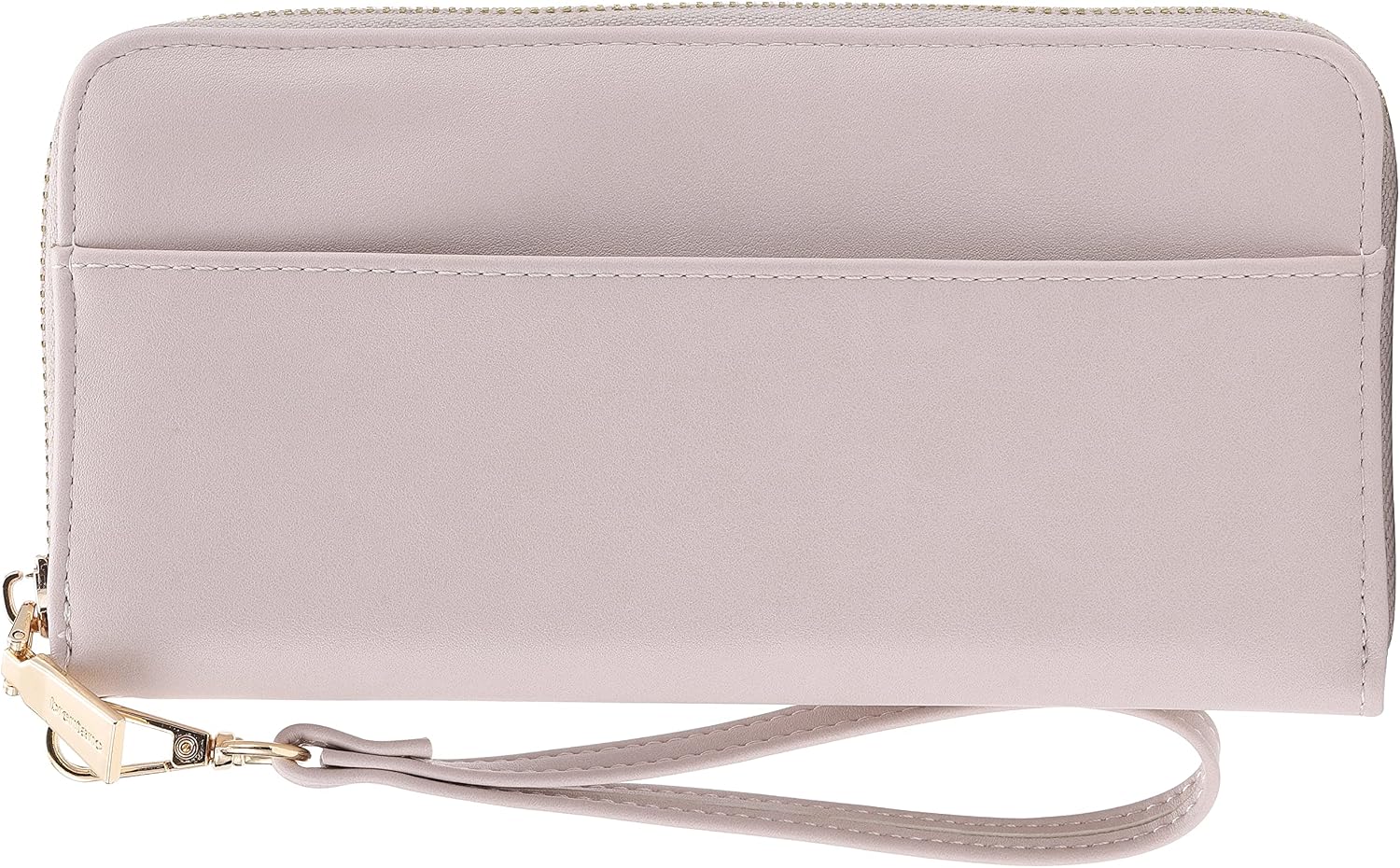 B BRENTANO Vegan Leather Slim Single-Zipper Wallet with Pocket, Wristlet and Tassel Accent (Beige)