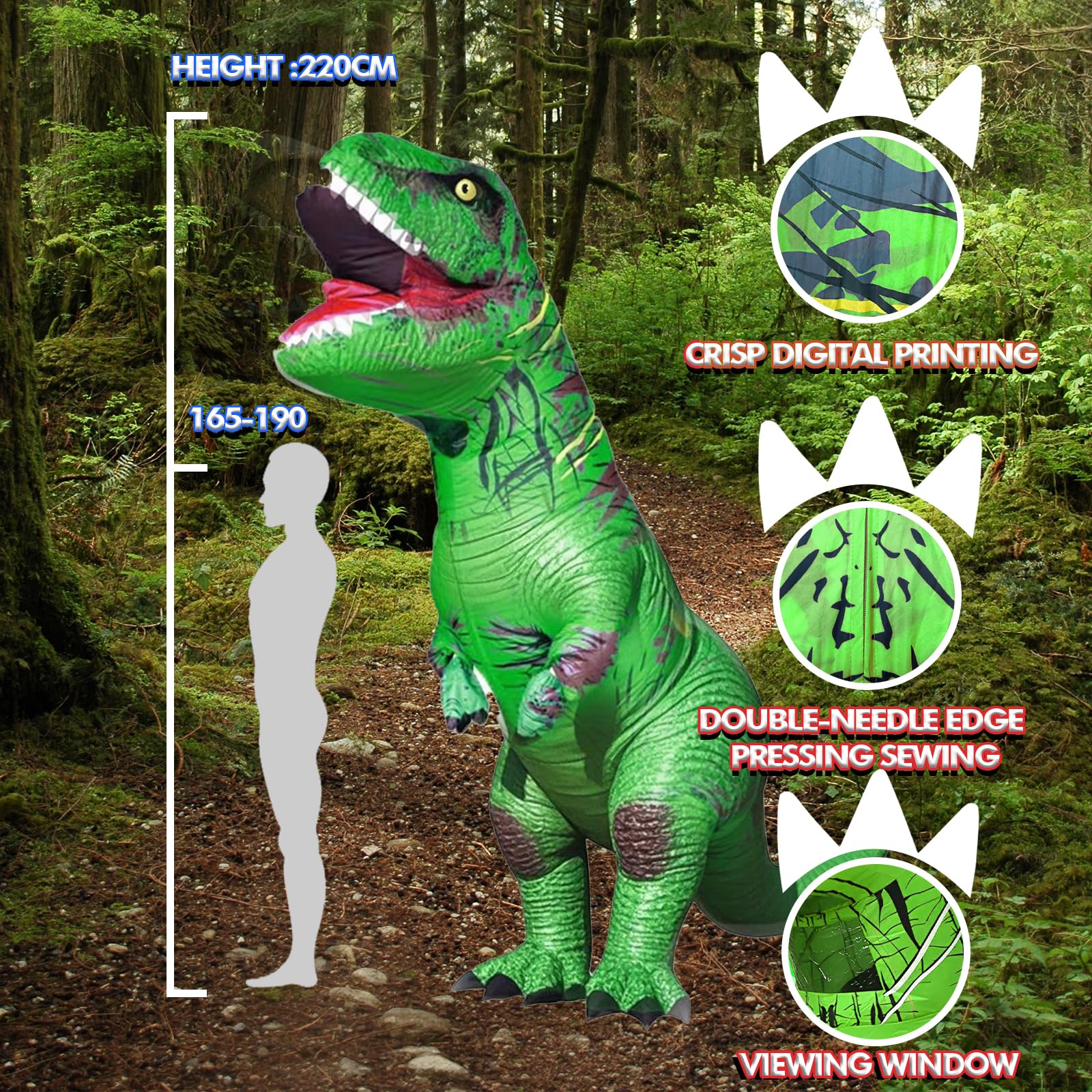 Disfraz Dinosaurio Adulto Hinchable T-Rex - Traje de Carnaval, Halloween, Fiestas - Tamaño Único, Fácil de Usar