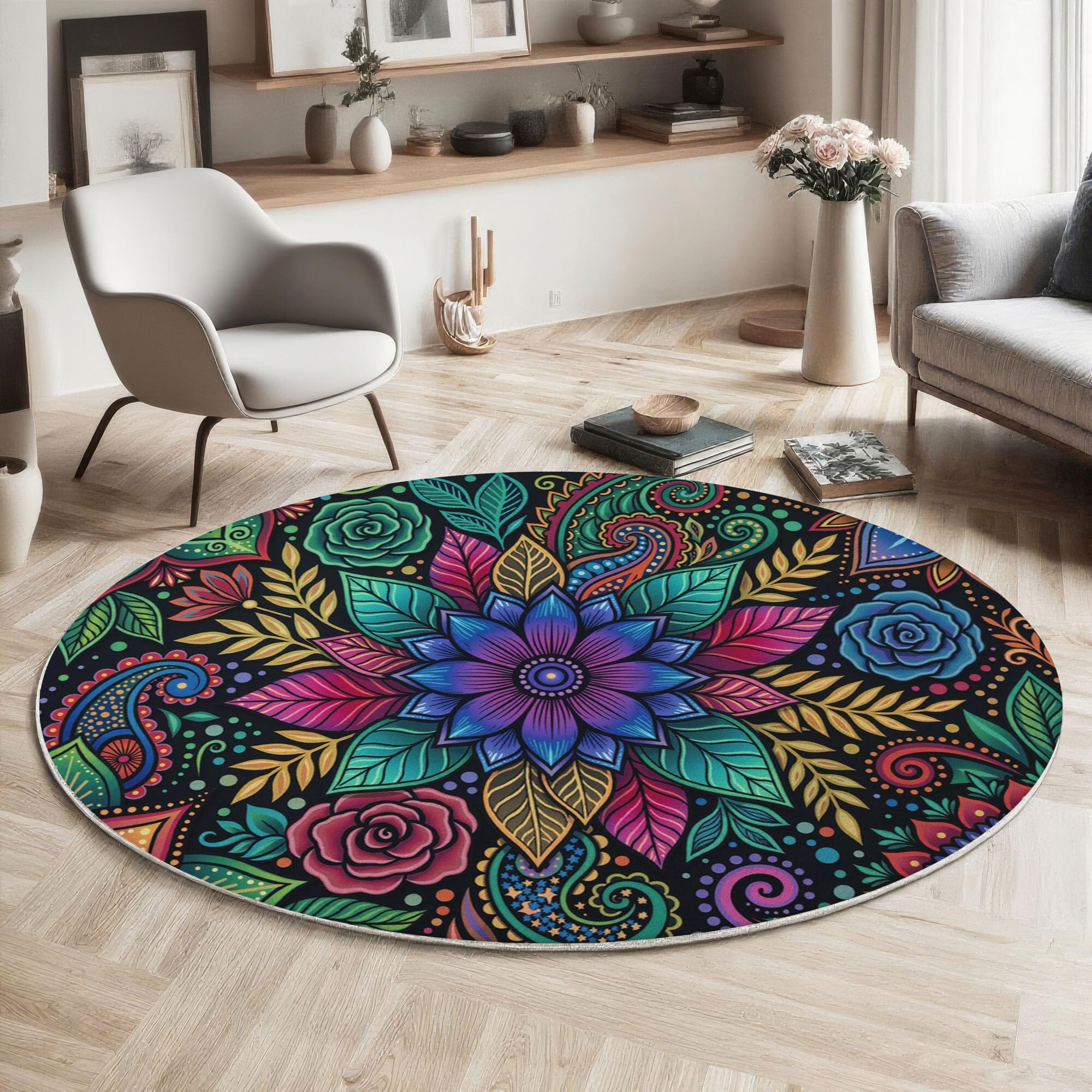 Tapis fleurs exotiques lavable en machine 160 cm avec dossier antidérapant sécurisé