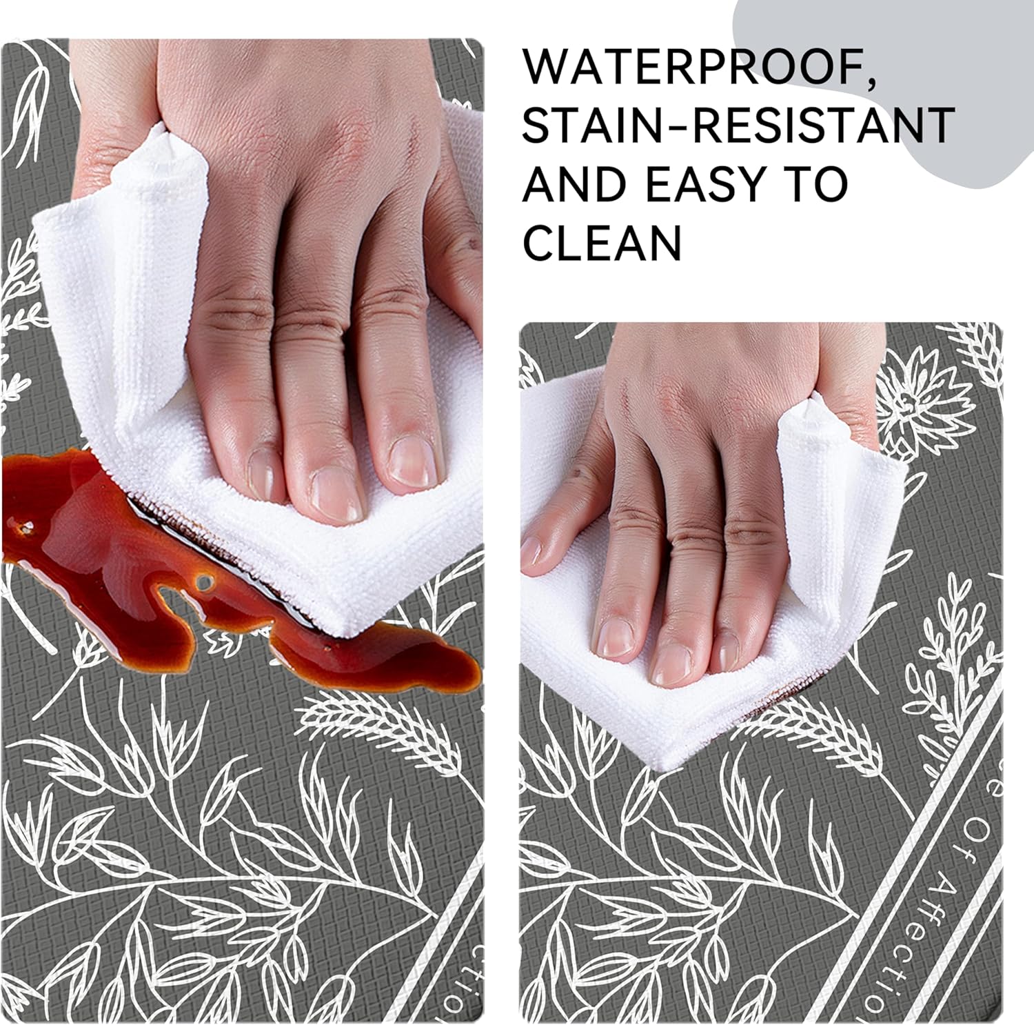 Grey Minimalist Line Art Herb Leaves Kitchen Rug Sets [2 PCs], Anti-Fatigue, Waterproof Non-Slip Kitchen Mats Heavy Duty Comfort Foam Rug for Kitchen, Floor, Laundry,17"x29"+17"x47"