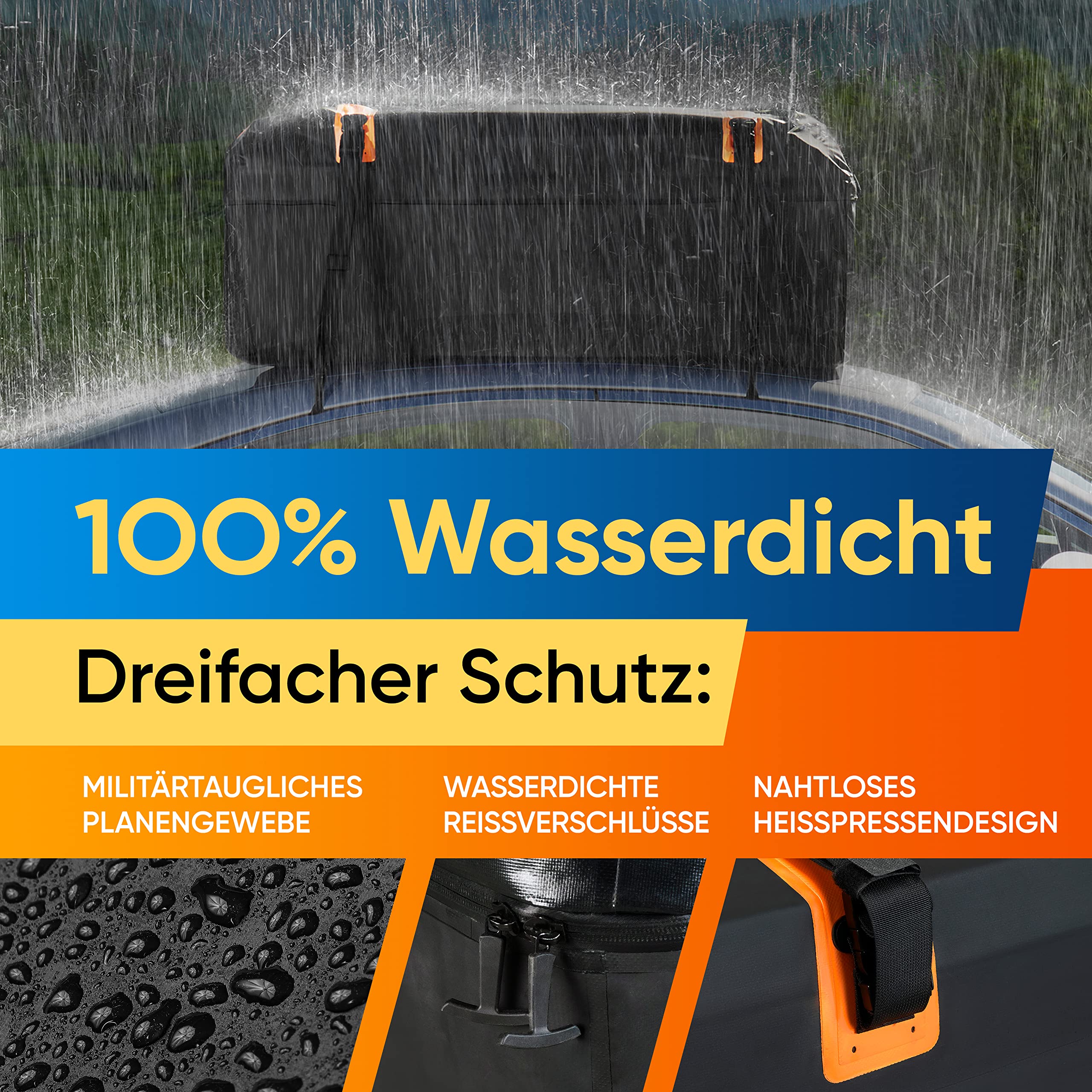 Rhino BagMate Dachtasche 540L – 100% Wasserdicht & Extrem Robust – Autodach-Koffer für alle Fahrzeuge mit/ohne Reling – Inkl. Schutzmatte & 4 Türhaken