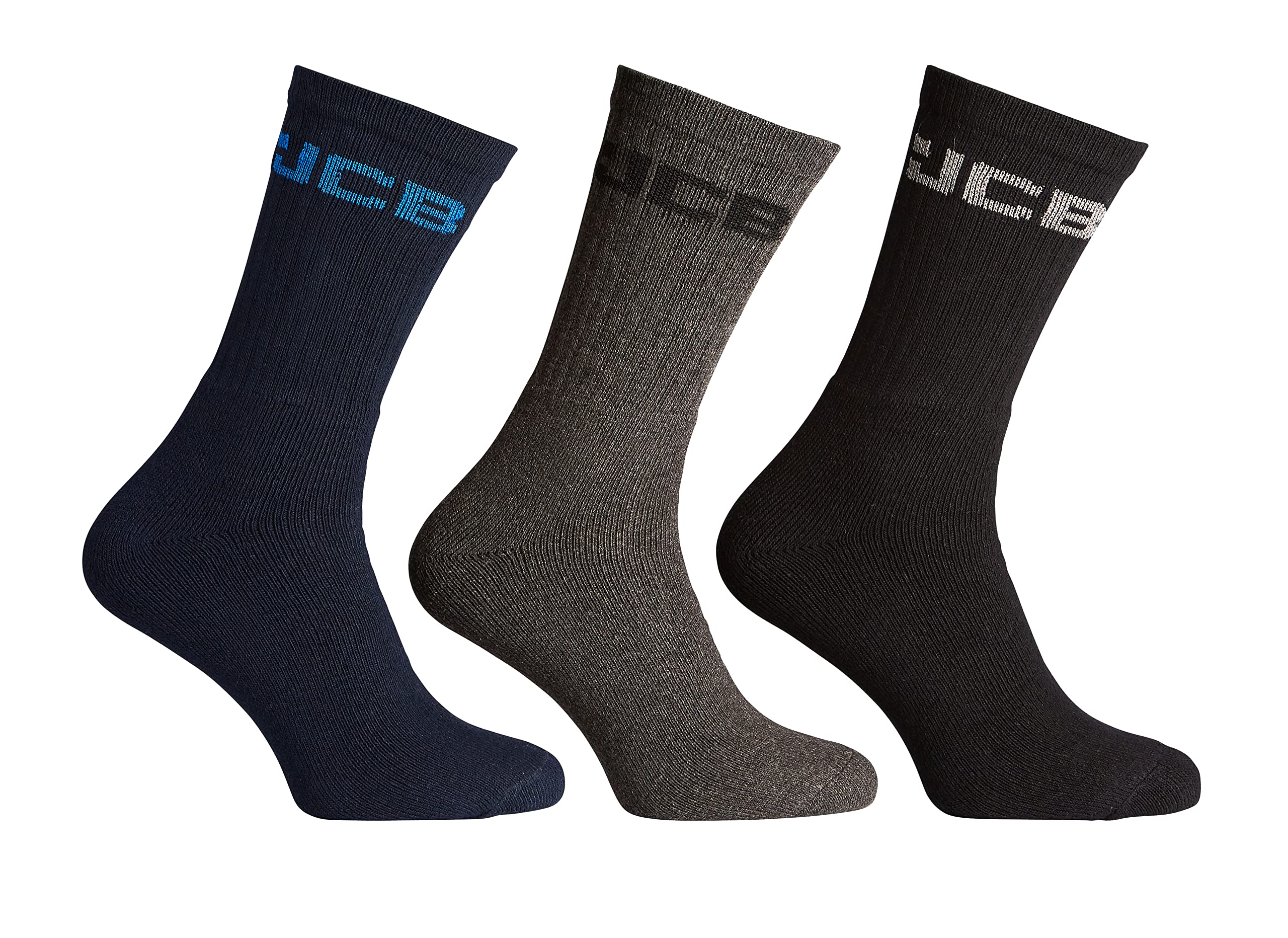 Jcb Men's Navy / Grey / Black Mix - Black Crew Socks | 3 Pairs | U.k. Size 6-11 | Work Socks (Navy/Grey/Black Mix)