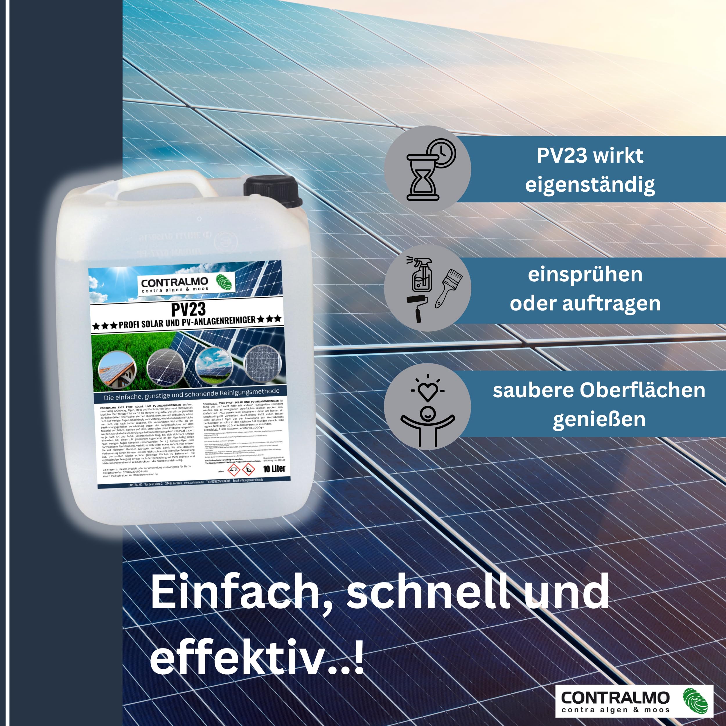 PV23 Profi Solar und PV- Anlagenreiniger | Photovoltaikanlagen Reiniger | Reinigung Solarpanel | kostengünstige Alternative | ohne Nacharbeiten | ideal für Selbermacher |