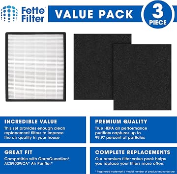 Fette Filter - Premium H13 True HEPA استبدال مرشح J متوافق مع GermGuardian FLT5900 لـ AC5900WCA & AC5900WDLX Air Purifier يتضمن 1 Hepa 2 Activated Charcoal Filter.