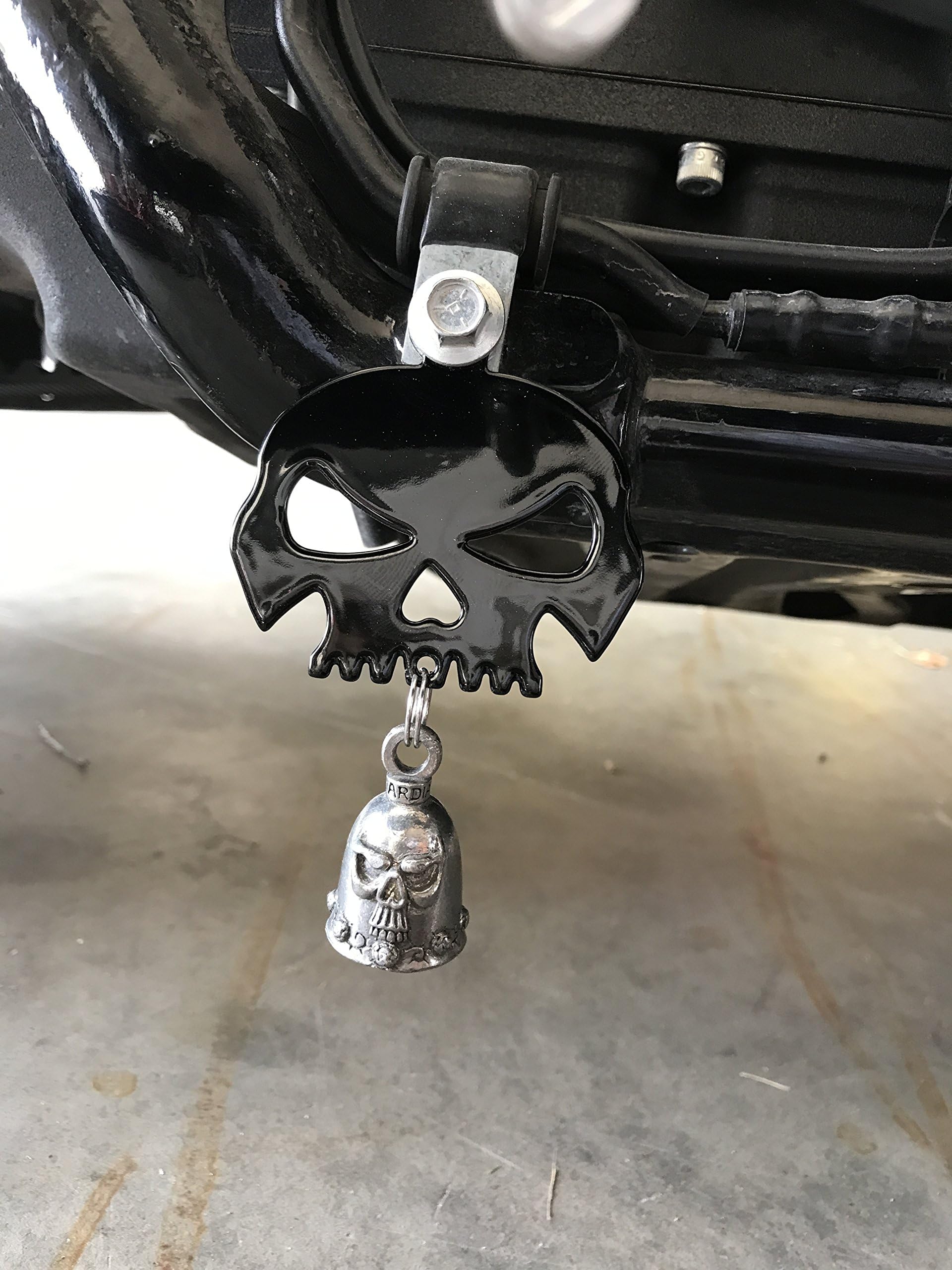Gloss Black Skull Bell Hanger/Mount for Motorcycle Bolt & Ring Included fits all bikes Road King Street Glide Harley Davidson (NO BELL)
