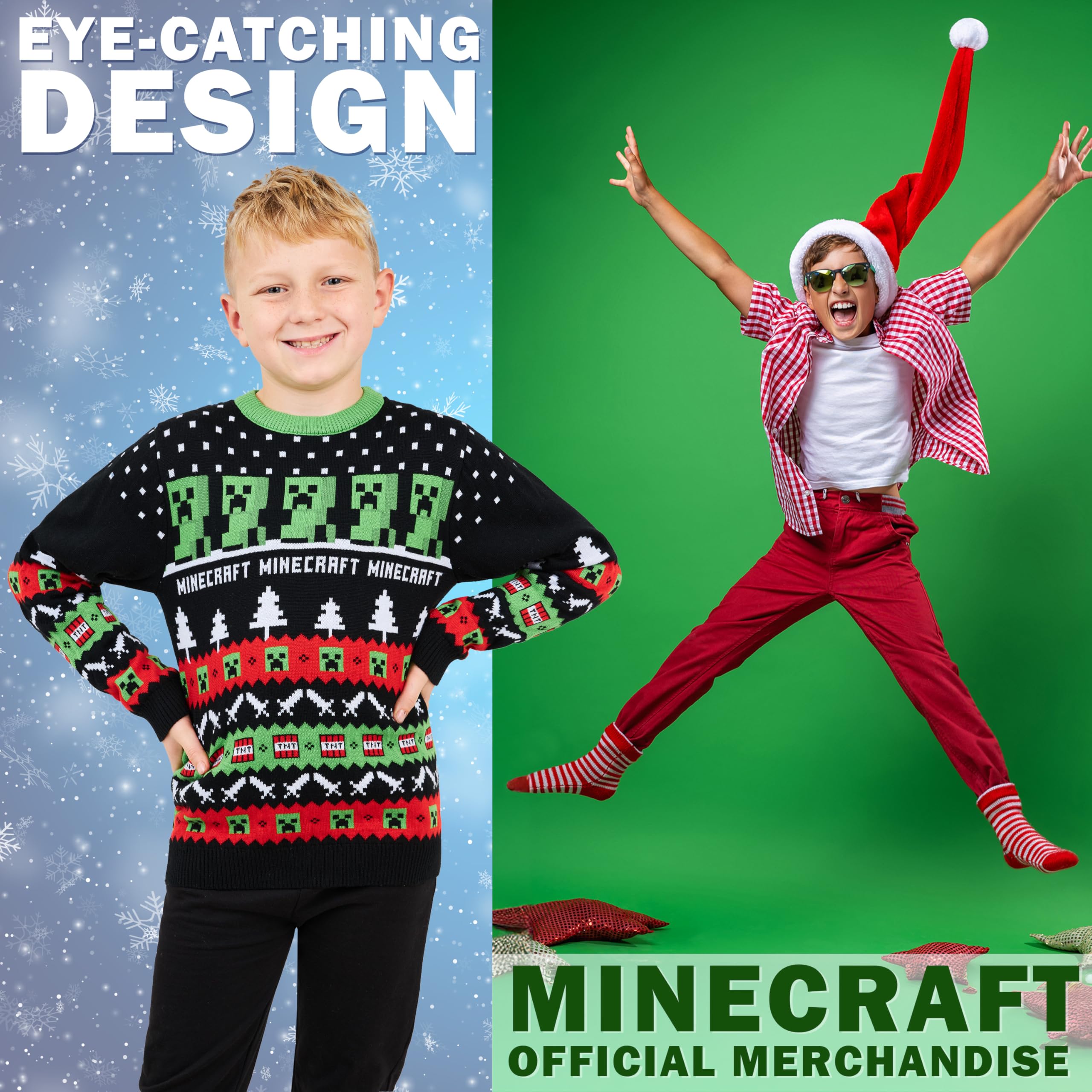 Minecraft Jersey Navideño Niños Suéter de Punto Cuello Redondo