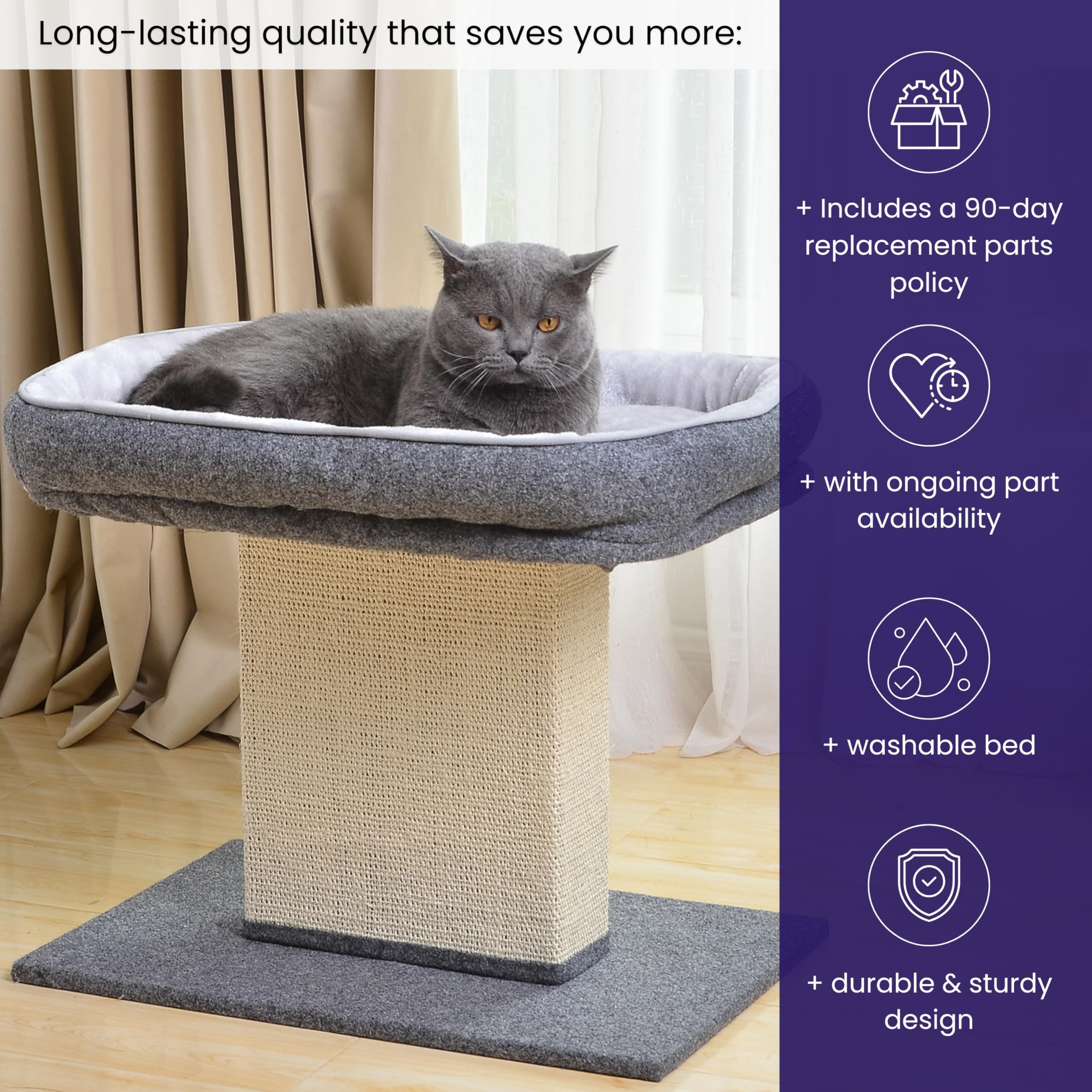 Catry Letto per gatti con tiragraffi – Design minimalista di albero per gatti con accogliente letto per gatti e tiragraffi stuzzicante, allure gattino a rimanere intorno a questo mobile robusto e