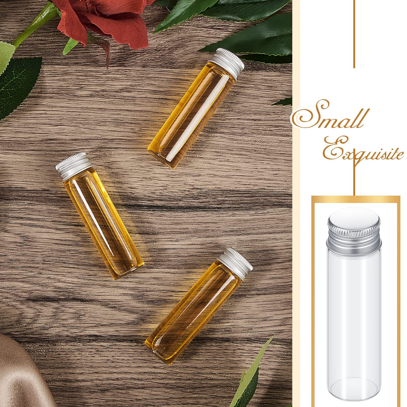 Didaey 100 Pcs Vials Clear Mini Glass Bottles with Screw Aluminum Metal Cap Tiny Jars Empty Small Bottles with Lids DIY Sample Containers for Powder Cream Cosmetic Jewelry Wedding (Silver Caps,20 ml)