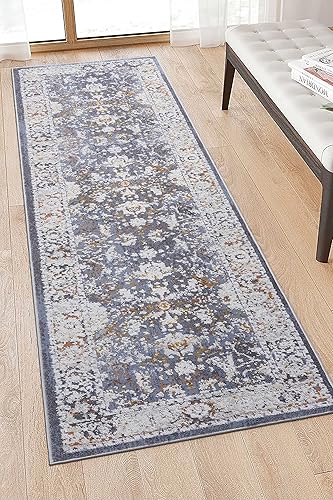 Miniatura 8 de NAAR Colección PAYAS - Alfombra elegante y resistente a las manchas de 8 x 10 pies, color azul tradicional que no desprende pelusa, para sala de