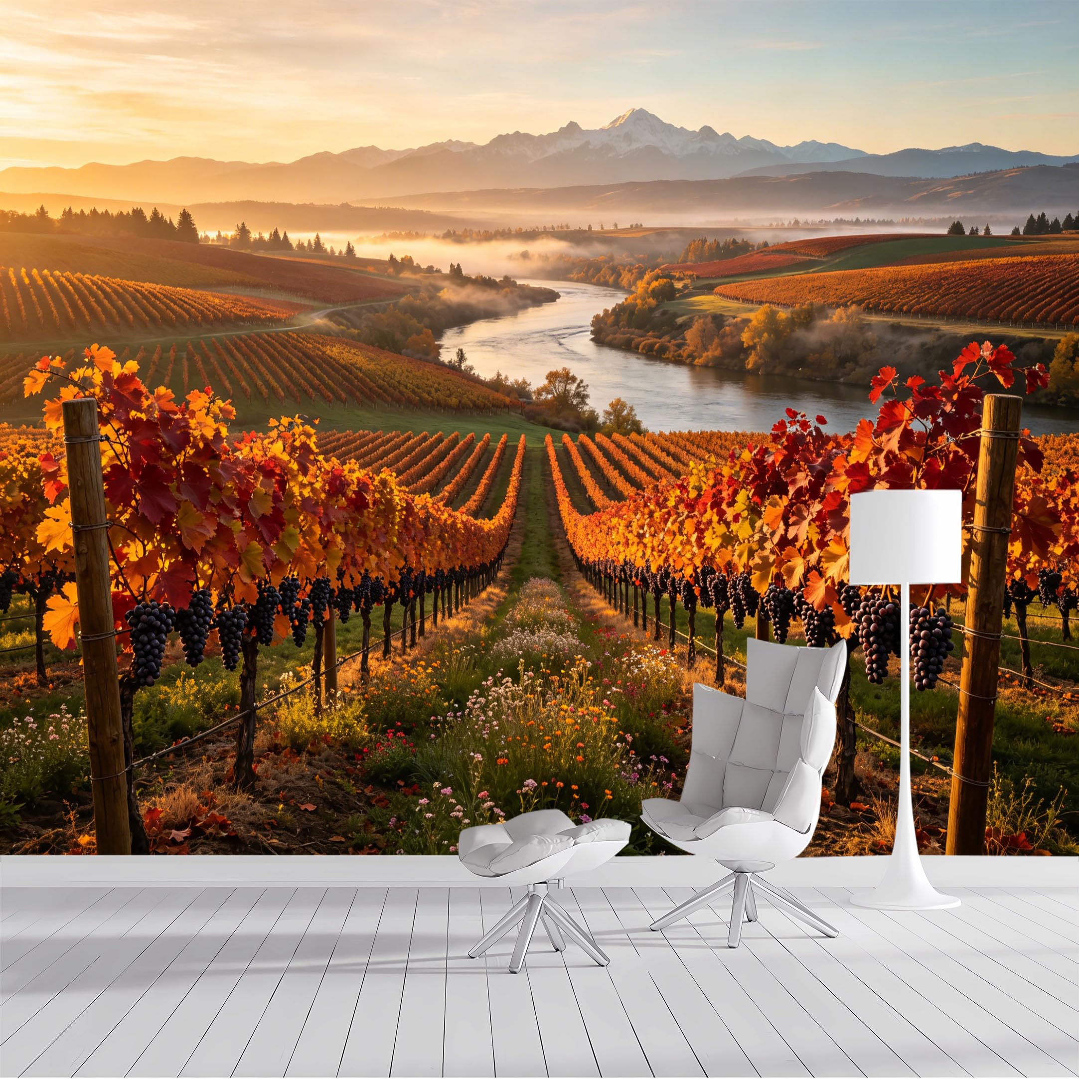 Custom Size Wall Mural Vineyard Landscape Autumn Harvest Watercolor SelfAdhesive Wall Fabric Removable Peel and Stick Wallpaper Wall Decor for Living Room Bedroom Bathroom