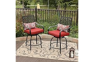 Set of 2 Outdoor Swivel Bar Stools with Cushions, Patio Height Bistro Dining Chairs