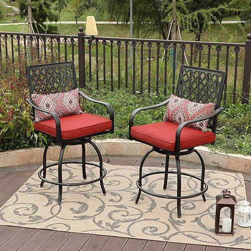 Sophia & William Juego de 2 taburetes de bar giratorios para exteriores, sillas de comedor bistró de altura para patio, juego de muebles de metal