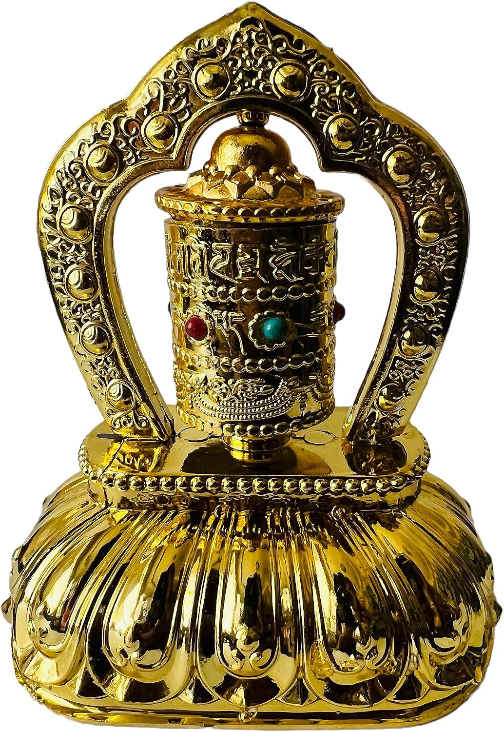 QT Shopping Tibetan Prayer Wheel for Car - Solar Auto Spinning - Buddhism Decoration - Golden Cylindrical Car Accessory - Interior Parts