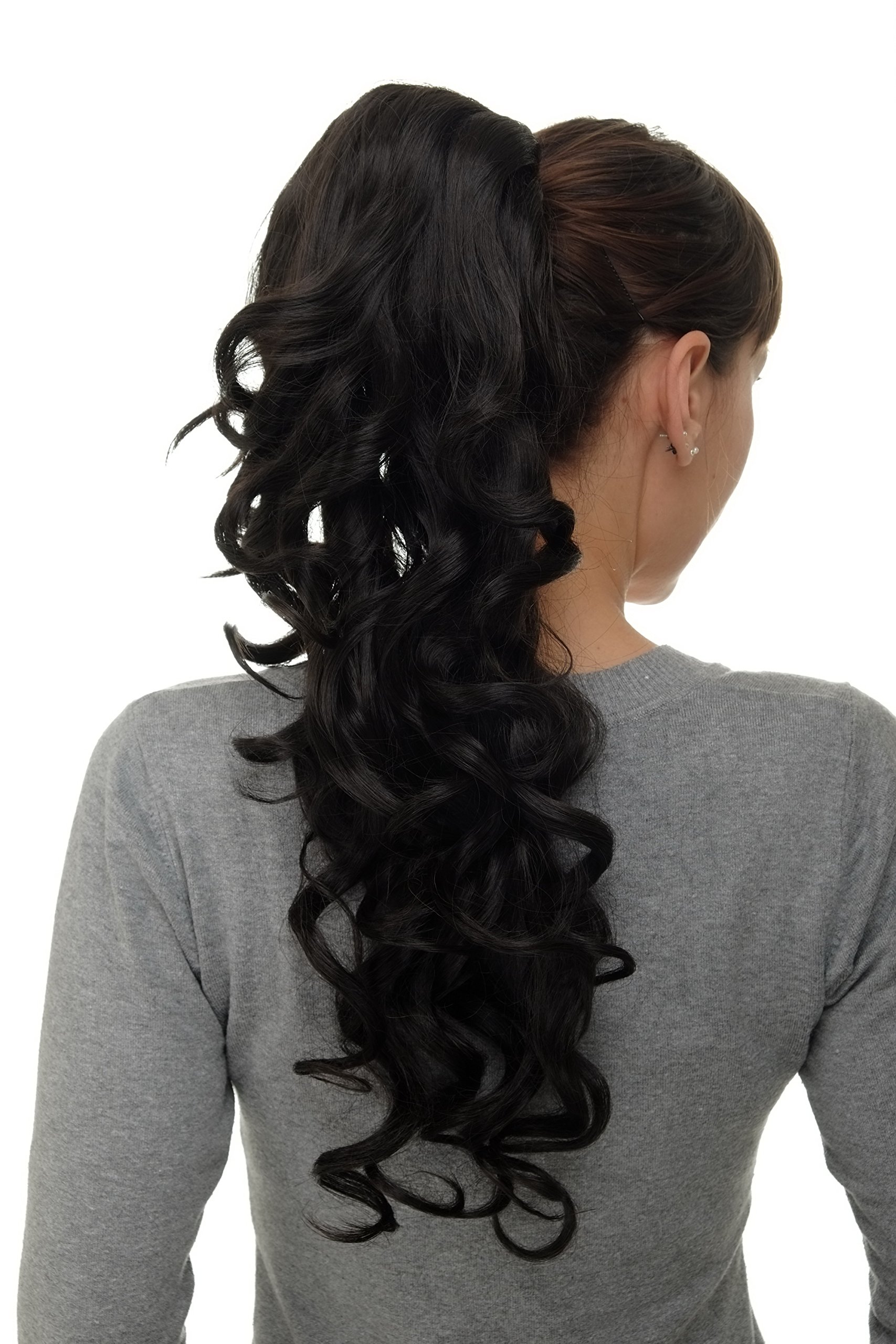 WIG ME UP WK08-3 Hairpiece ponytail with micro clamp, combs and elastic draw string curly curls voluminous very long dark brown 23inch - Image 4