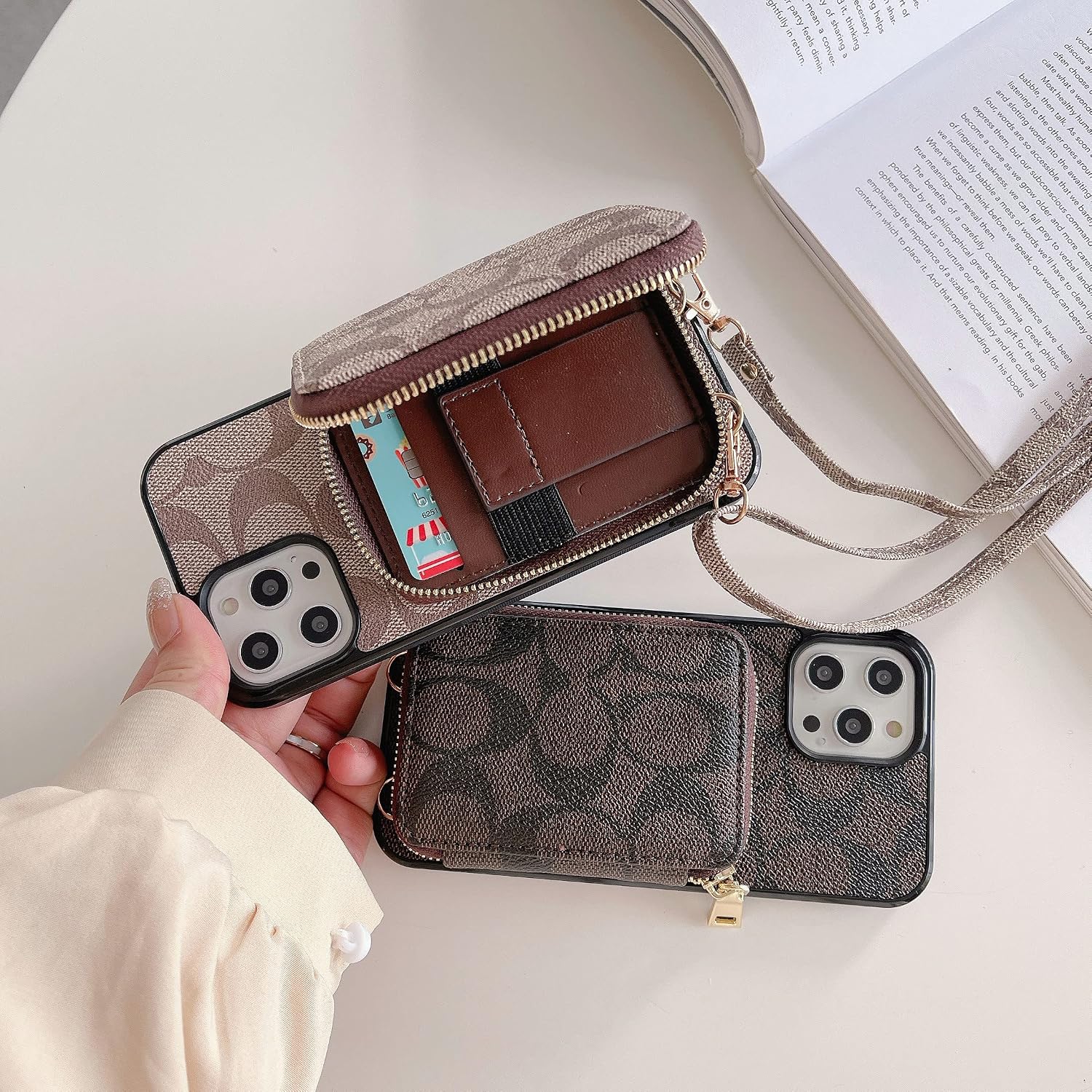 Betasales Wallet Case Compatible with iPhone 13 Pro Max, Card Holder Case with Crossbody Strap Black Pro Max