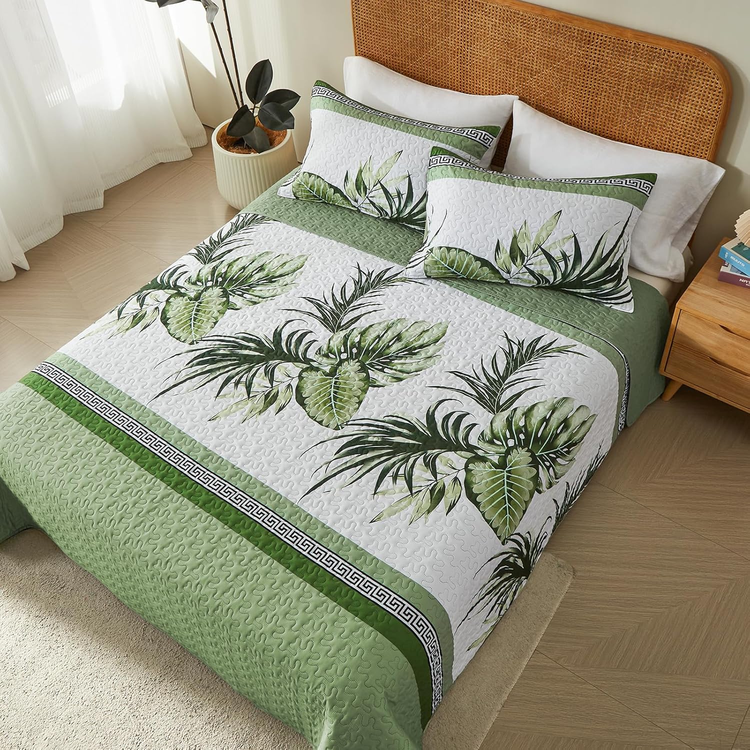 OARAGE Quilt Bedding Set, Sage Green Queen Comforter Set, Full Size Bedding Comforter Sets, Soft Lightweight Bedspread, Ultrasonic Microfiber Bed Coverlet for All Season (1 Quilt,2 Sham) - Image 7