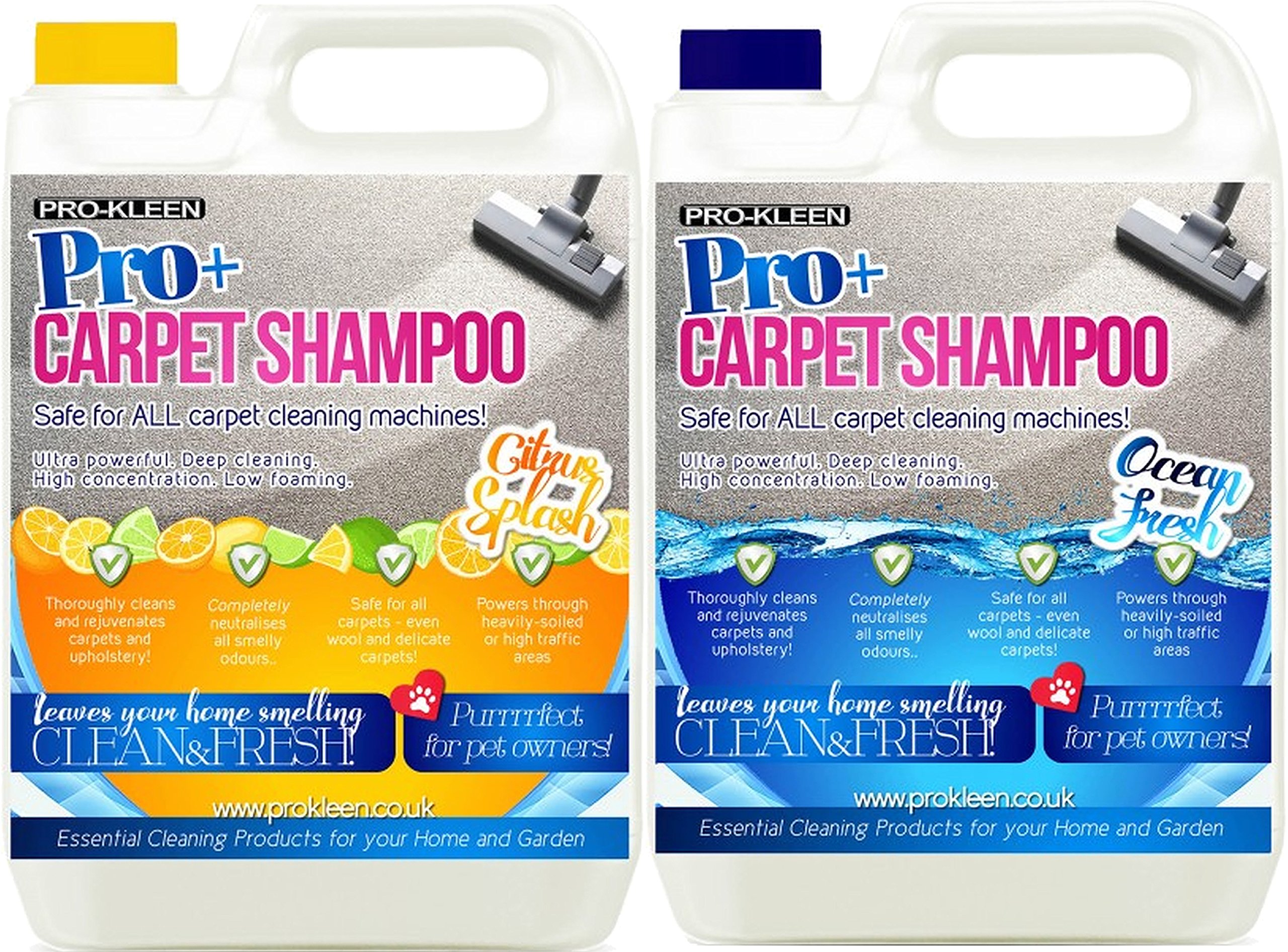 Pro+ Carpet and Upholstery Cleaning Solution 4 in 1 Concentrate Carpet Shampoo – Suitable for all Machines 5L (Citrus Splash) 5L (Ocean Fresh)