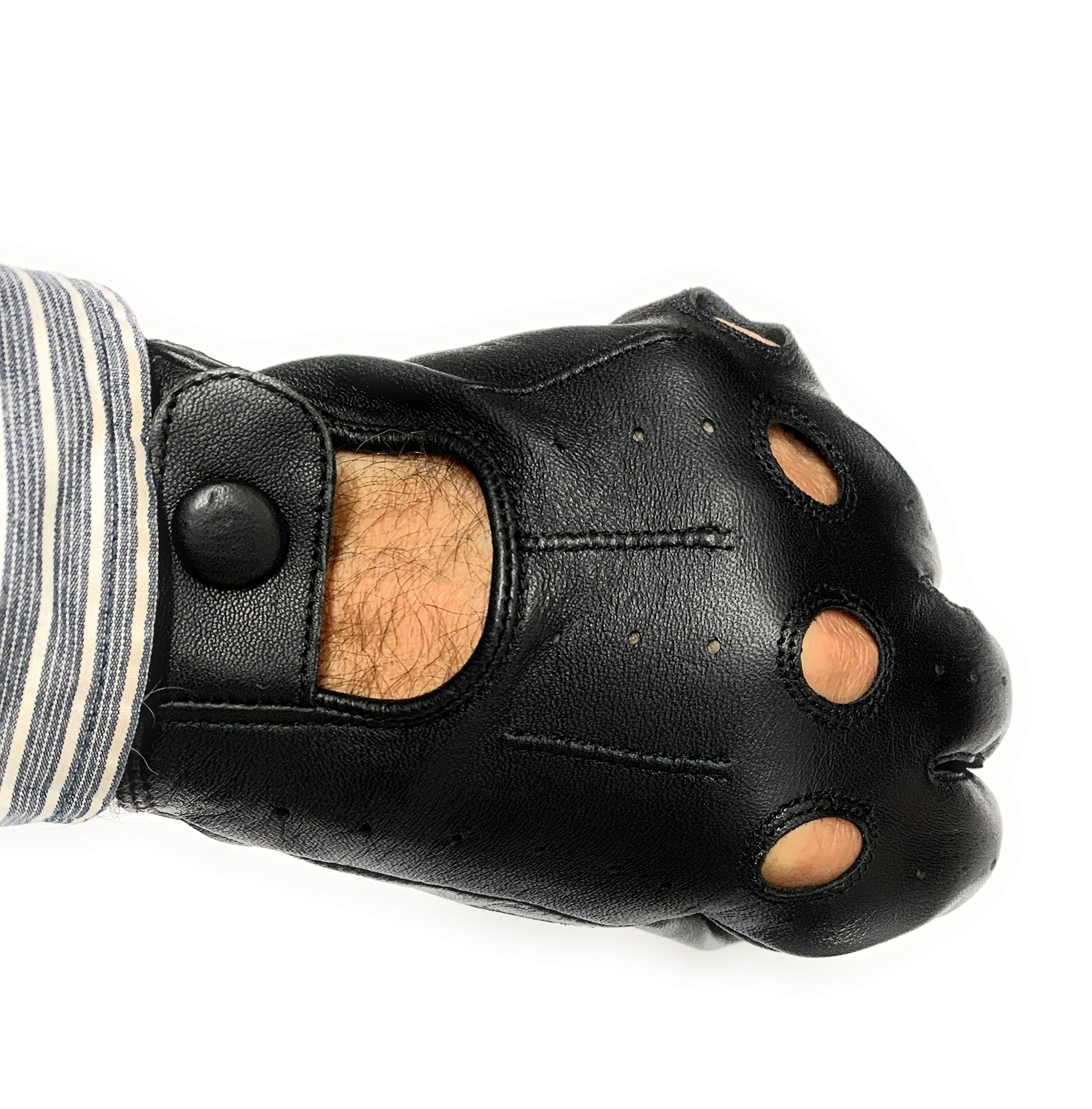 LEATHER LH HANDS Men's Genuine Leather Driving Gloves with Knuckle Holes Black Large