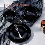 LaGlint Dinnerware Sets for 4, 12 Pieces Opal Glass Plates and Bowls Set, Dishwasher and Microwave Safe Dish Dinning Ware Set, Chip and Scratch Resistant Dishware Sets Black