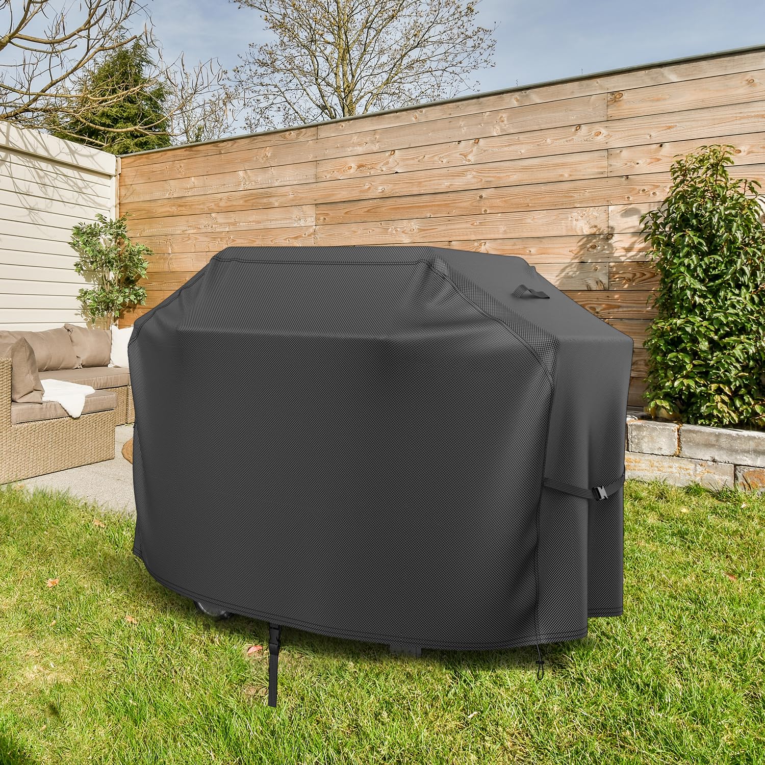 Pokrowiec na grilla odporny na warunki atmosferyczne (147 x 61 x 122 cm) 600D Oxford z regulowanymi klamrami, wiatroszczelny, osłona na grilla, ochrona przed promieniowaniem UV