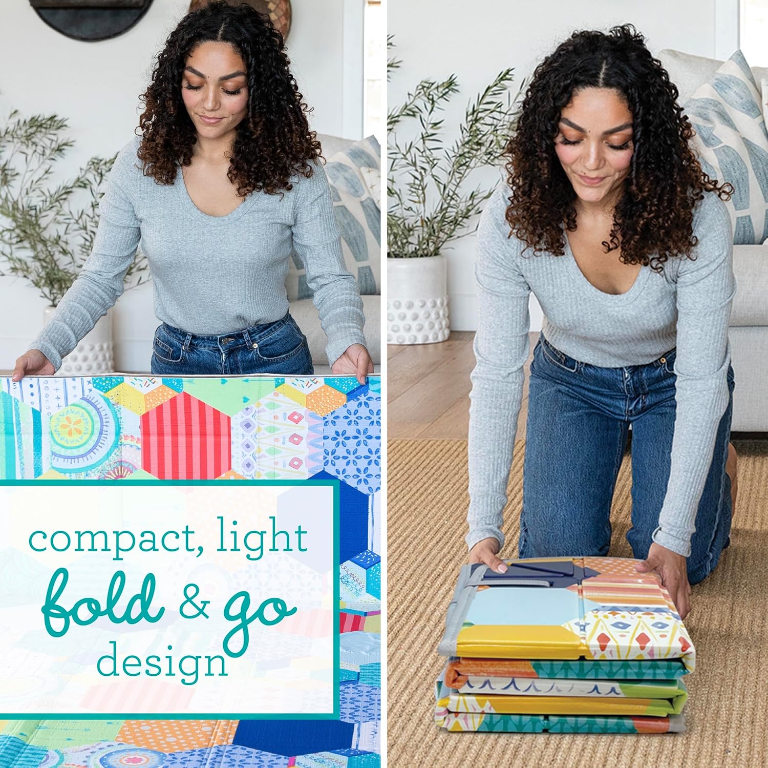 Infantino Foldable Soft Foam Play Mat, 57" Baby Mat for Floor Time, Lightweight, Easy to Store, Wipeable, Multicolor