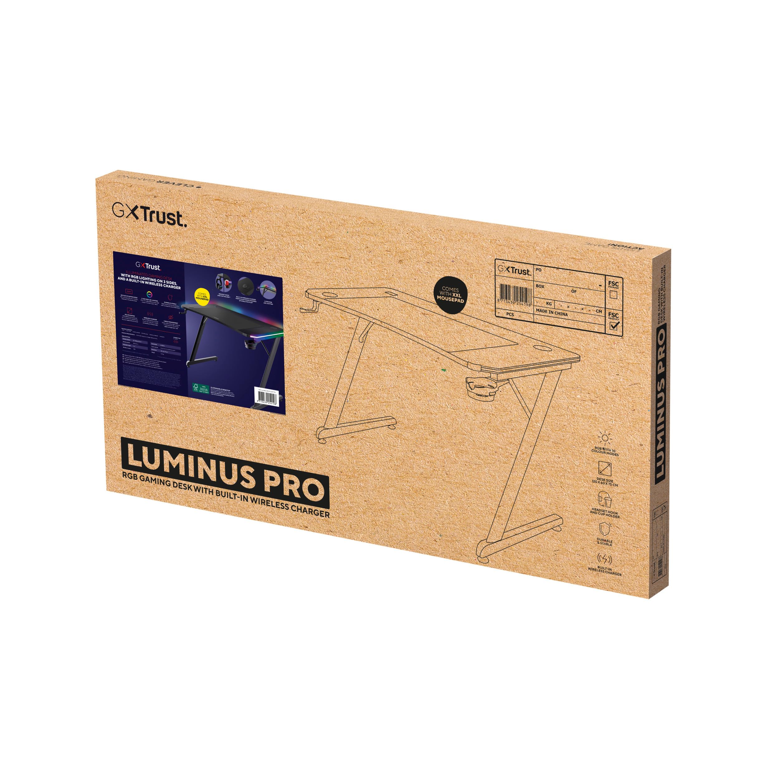 GXTrust Luminus Pro Bureau Gaming 120x60 cm avec LED RGB, Noir
