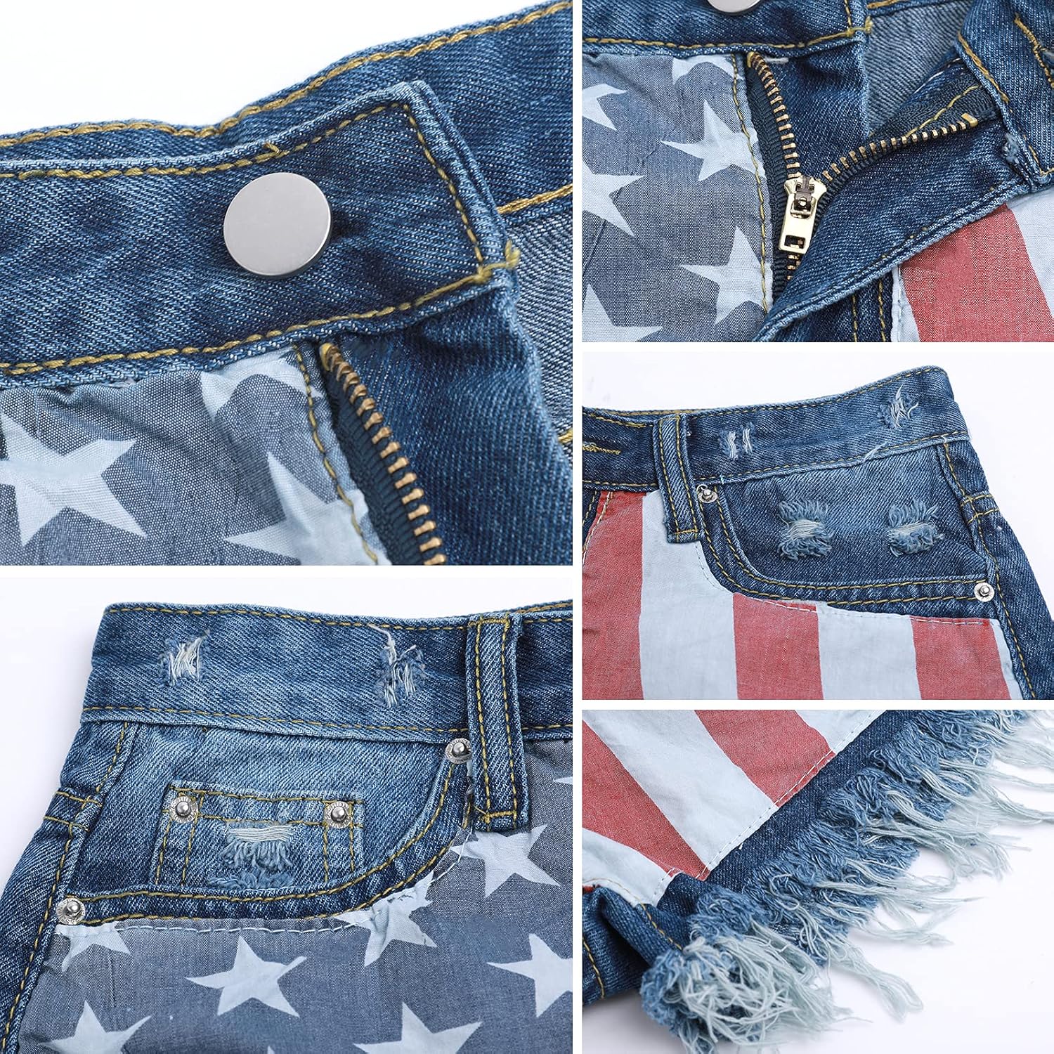 Women's Denim Shorts Low-Rise American Flag Printed Shorts Frayed Raw Hem Casual Jeans Shorts Sexy Mini Hot Pants - Image 4
