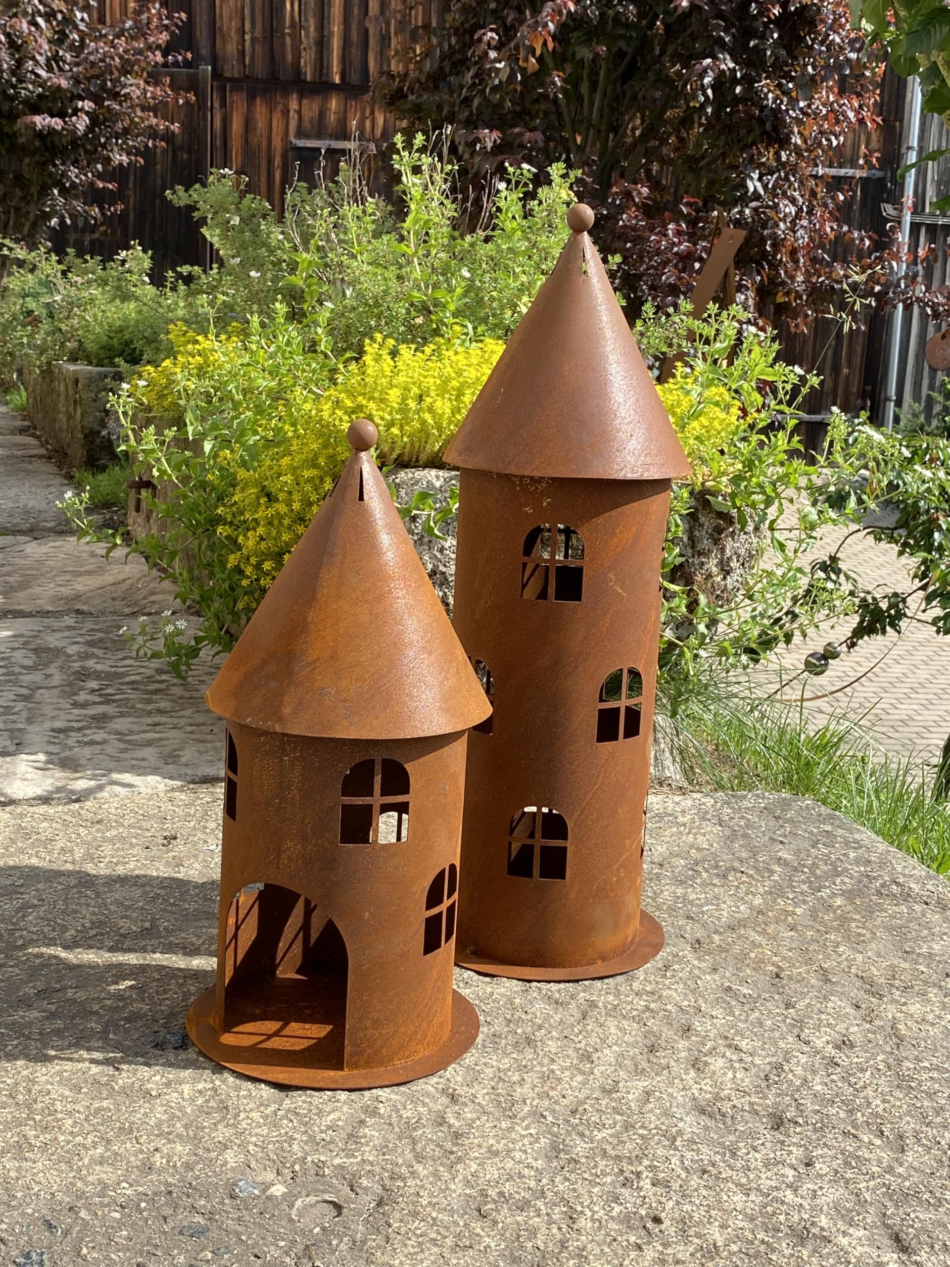 Edelrost Turm klein Höhe 42 cm Gartendekoration Leuchtturm Fenster - 1 Stück Turm klein