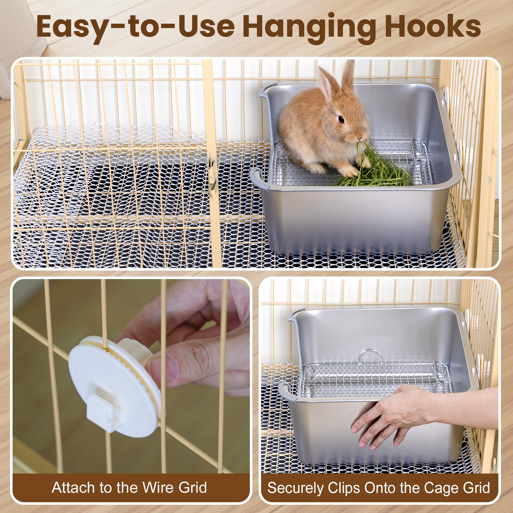 Rabbit Litter Box, Extra Large Bunny Litter Box with 304 Stainless Steel Sifting Tray & Hooks, Rabbit Litter Box, Easy to Clean and Odor Control (17.7" × 13.8" × 5.9") - image 5